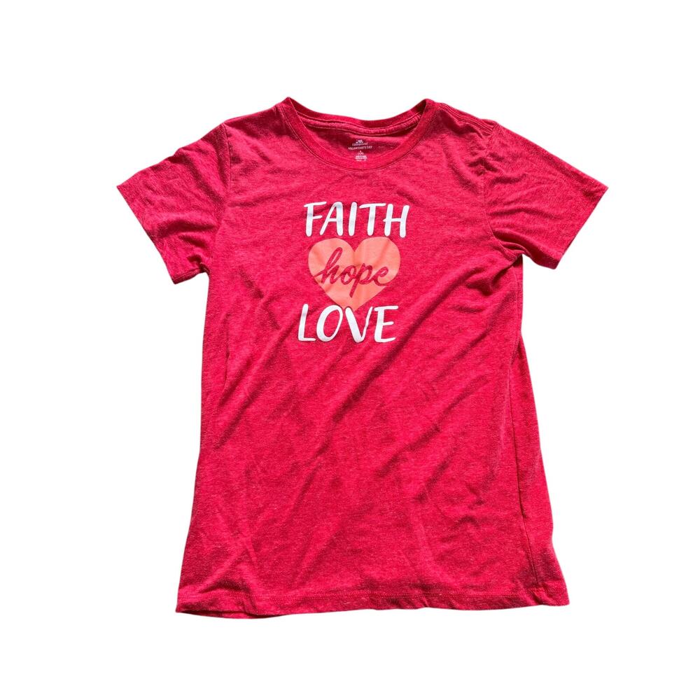 Celebrate Valentines Day Lovely Red 'Faith Hope Love' T-Shirt - Small